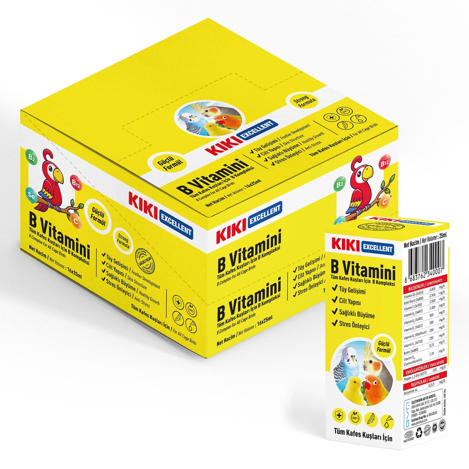 KIKI Excellent Kuş B Vitamini 25 ml. 16 Adet (Kutu)