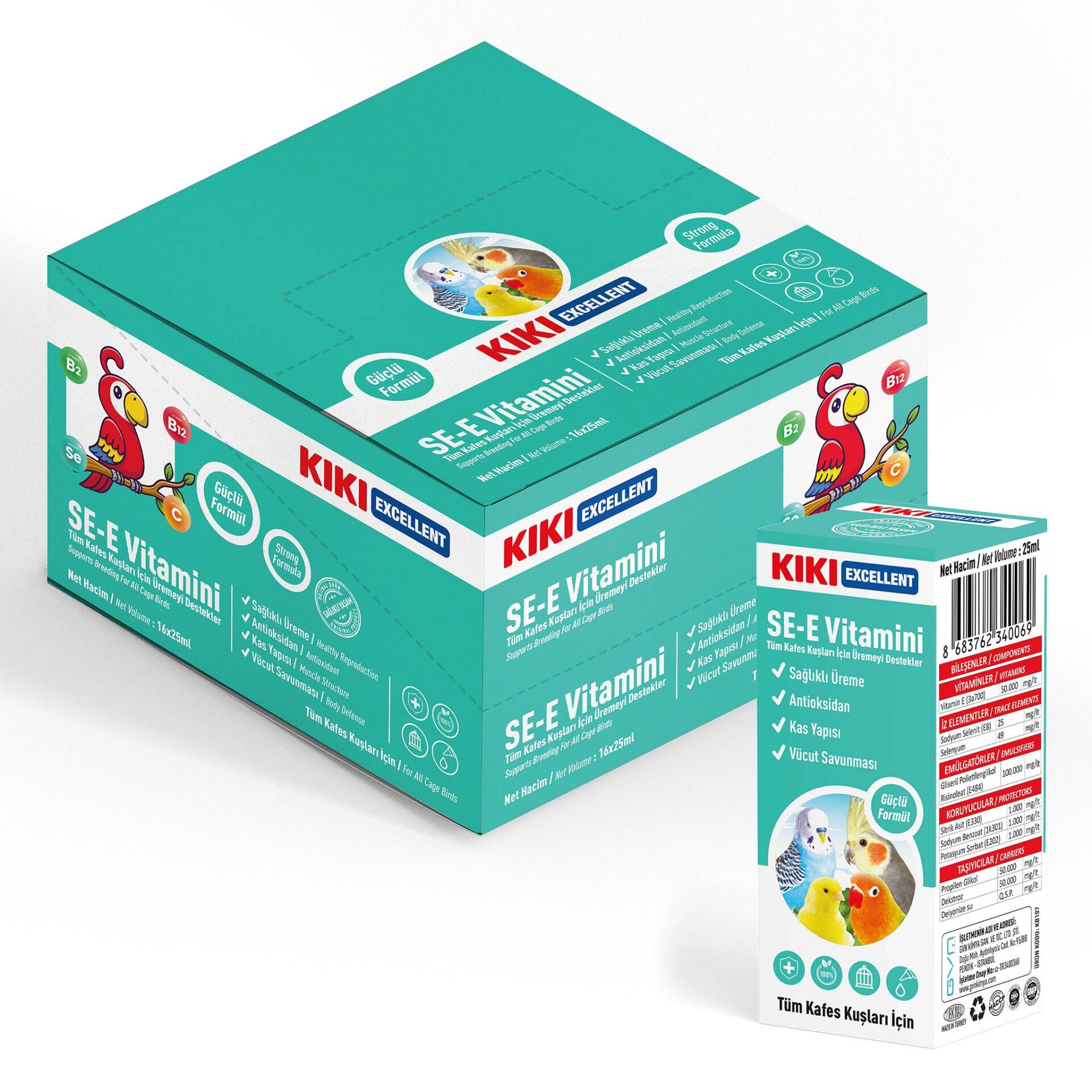 KIKI Excellent Kuş SE-E Vitamini 25 ml. 16 Adet (Kutu)