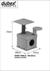 Dubex 65x51x72 cm Kedi Oyun Evi ve Tırmalama Platformu Gri
