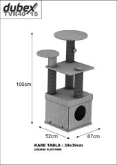 Dubex 52x67x100 cm Kedi Oyun Evi ve Tırmalama Platformu Gri
