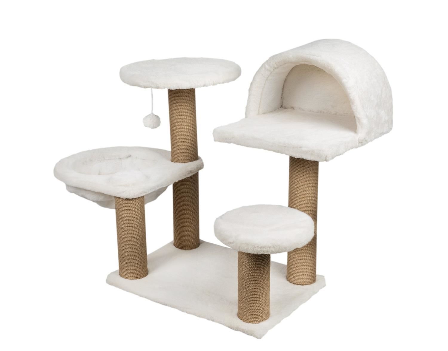 Dubex 65x108x75 cm Kedi Oyun Evi ve Tırmalama Platformu Beyaz