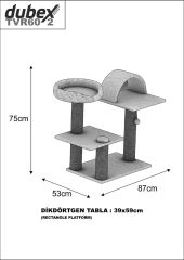 Dubex 53x87x75 cm Kedi Oyun Evi ve Tırmalama Platformu Gri