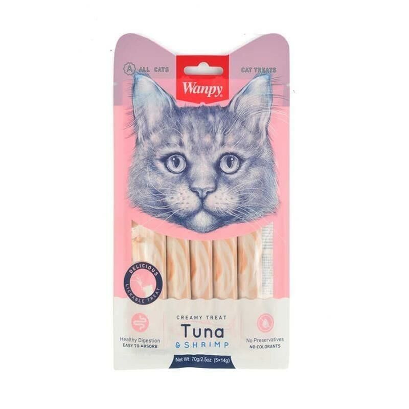 Wanpy Ton Balıklı Ve Karidesli Sıvı Kedi Ödül Maması 5 x 14 Gr