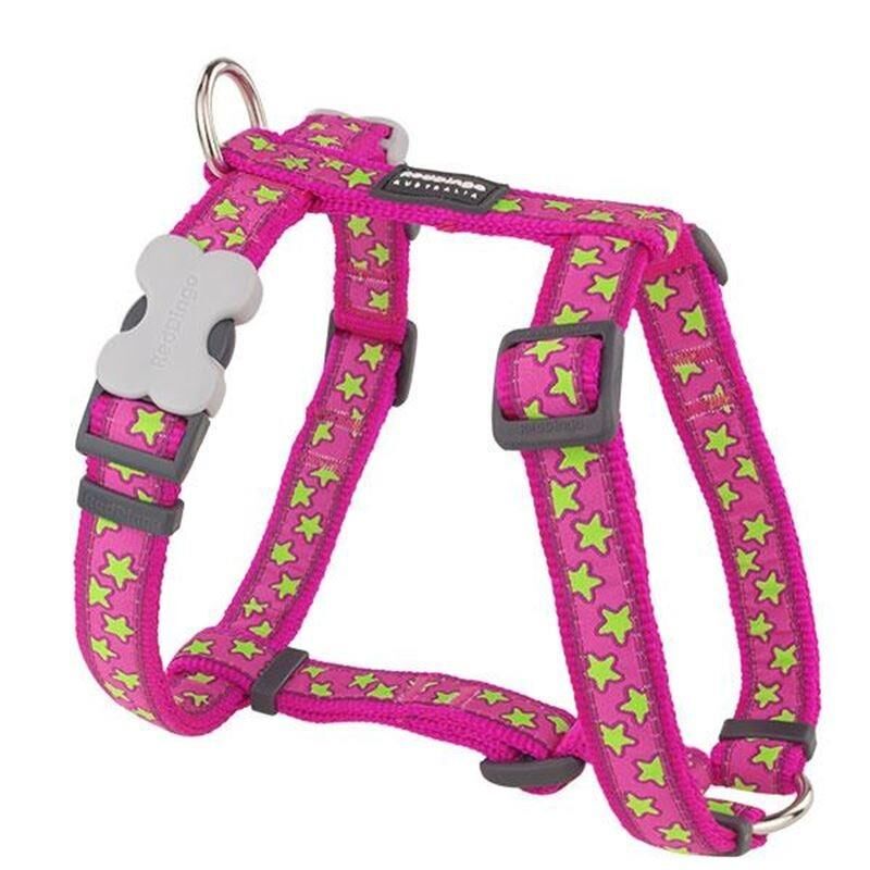 Reddingo Yıldız Desenli Köpek Göğüs Tasması 15 mm (S) - Fusya