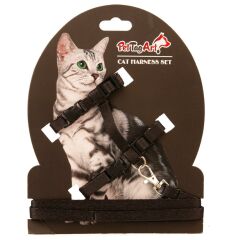 PetTagArt Ayarlanabilir Kedi Göğüs Tasma Seti Siyah 10 mm 110 cm
