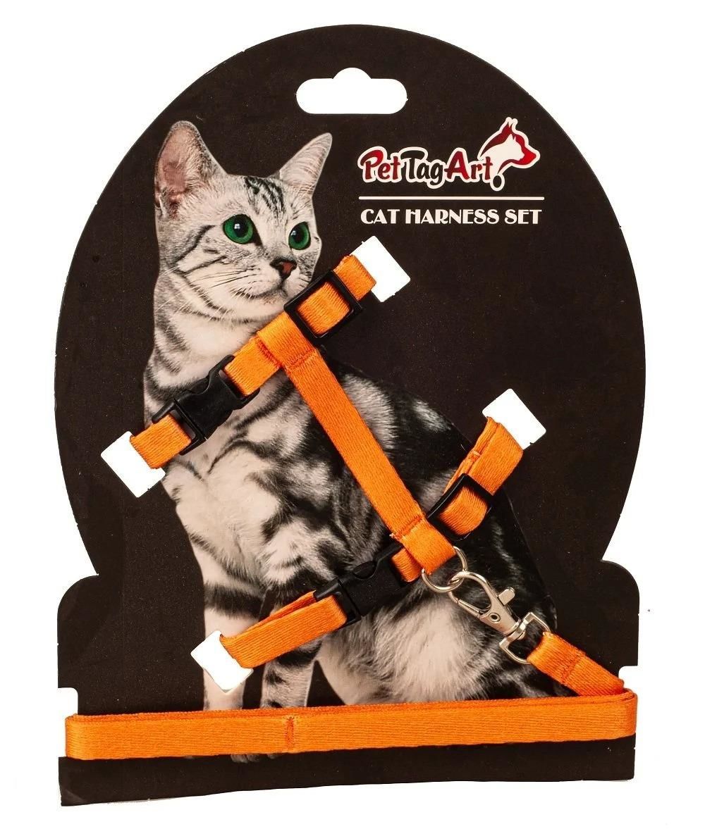 PetTagArt Ayarlanabilir Kedi Göğüs Tasma Seti Turuncu 10 mm 110 cm