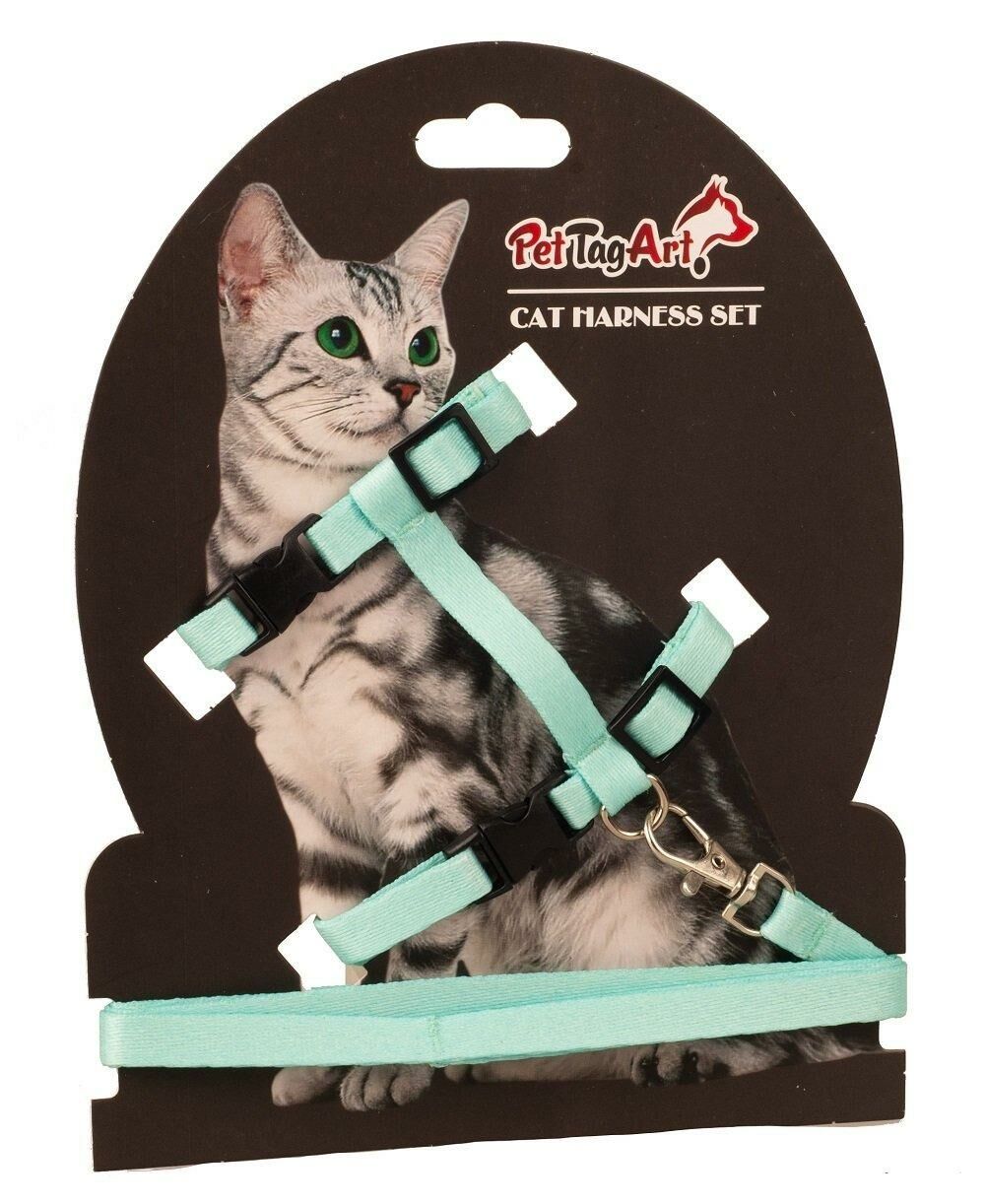 PetTagArt Ayarlanabilir Kedi Göğüs Tasma Seti Turkuaz 10 mm 110 cm