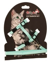 PetTagArt Ayarlanabilir Kedi Göğüs Tasma Seti Turkuaz 10 mm 110 cm