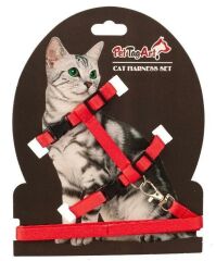 PetTagArt Ayarlanabilir Kedi Göğüs Tasma Seti Kırmızı 10 mm 110 cm