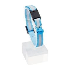 PetTagArt Güvenlik Kilitli Reflektörlü Ayarlanabilir Mavi Kedi Boyun Tasması 22-30 cm