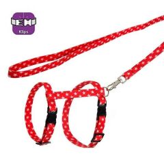 PetTagArt Kırmızı Beyaz Yıldız Desenli Ayarlanabilir Kedi Göğüs Tasma Seti 10 mm 110 cm