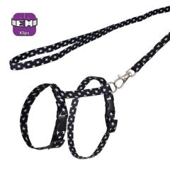 PetTagArt Siyah Beyaz Yıldız Desenli Ayarlanabilir Kedi Göğüs Tasma Seti 10 mm 110 cm