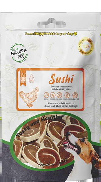 Eco Natura Pet Sushi Yumuşak Tavuk Etli Yuvarlak Köpek Ödülü 100 Gr