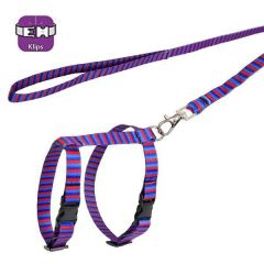 PetTagArt Lacivert Mavi Kırmızı Çizgili Desenli Ayarlanabilir Kedi Göğüs Tasma Seti 10 mm 110 cm