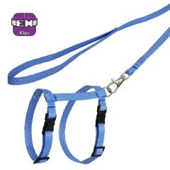 PetTagArt Mavi Beyaz Desenli Ayarlanabilir Kedi Göğüs Tasma Seti 10 mm 110 cm