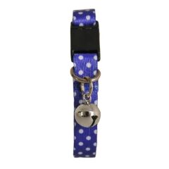 PetTagArt Güvenlik Kilitli Ayarlanabilir Lacivert Beyaz Puantiyeli  Yumuşak Doku Kedi Boyun Tasması 22-30 cm