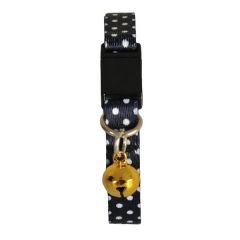 PetTagArt Güvenlik Kilitli Ayarlanabilir Siyah Beyaz Puantiyeli  Yumuşak Doku Kedi Boyun Tasması 22-30 cm