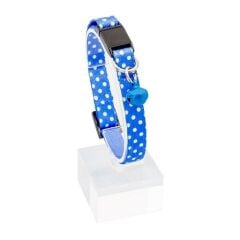 PetTagArt Güvenlik Kilitli  Ayarlanabilir Mavi Beyaz Puantiyeli Yumuşak Doku Kedi Boyun Tasması 22-30 cm