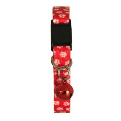 PetTagArt Güvenlik Kilitli Ayarlanabilir Kırmızı Beyaz Patili  Yumuşak Doku Kedi Boyun Tasması 22-30 cm