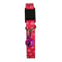 PetTagArt Güvenlik Kilitli Ayarlanabilir Pembe Beyaz Patili  Yumuşak Doku Kedi Boyun Tasması 22-30 cm