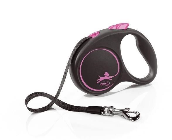 Flexi Black Design Otomatik Şerit Köpek Gezdirme Kayışı 5m Pembe Small