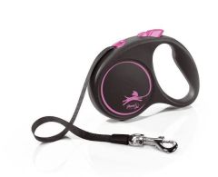 Flexi Black Design Otomatik Şerit Köpek Gezdirme Kayışı 5m Pembe Small