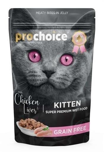 ProChoice Pouch Jöle İçinde Tavuklu ve Ciğerli Tahılsız Yavru Kedi Konservesi 85gr