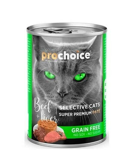 Pro Choice Seçici Kediler için Sığır Etli ve Ciğerli Şekersiz Tahılsız Ezme Kedi Konservesi 400 gr