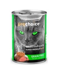 Pro Choice Seçici Kediler için Sığır Etli ve Ciğerli Şekersiz Tahılsız Ezme Kedi Konservesi 400 gr