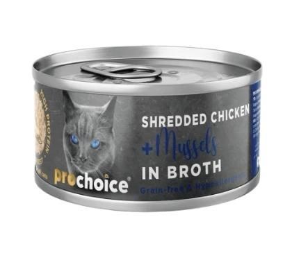 Pro Choice Hypo-Allergenic Sos İçinde Tavuk Etli ve Midyeli Tahılsız Yetişkin Kedi Konservesi 70 gr