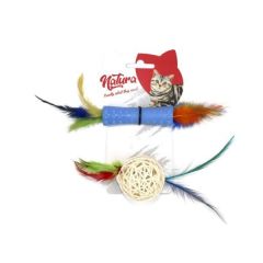 Natura Plastik ve Bambu Top İkili Diş Kaşıma Kedi Oyuncak