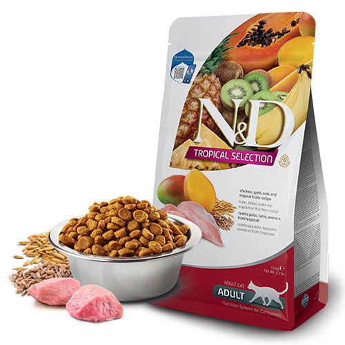 N&D Tropical Selection Tavuklu ve Tropikal Meyveli Yetişkin Kedi Maması 1,5 Kg