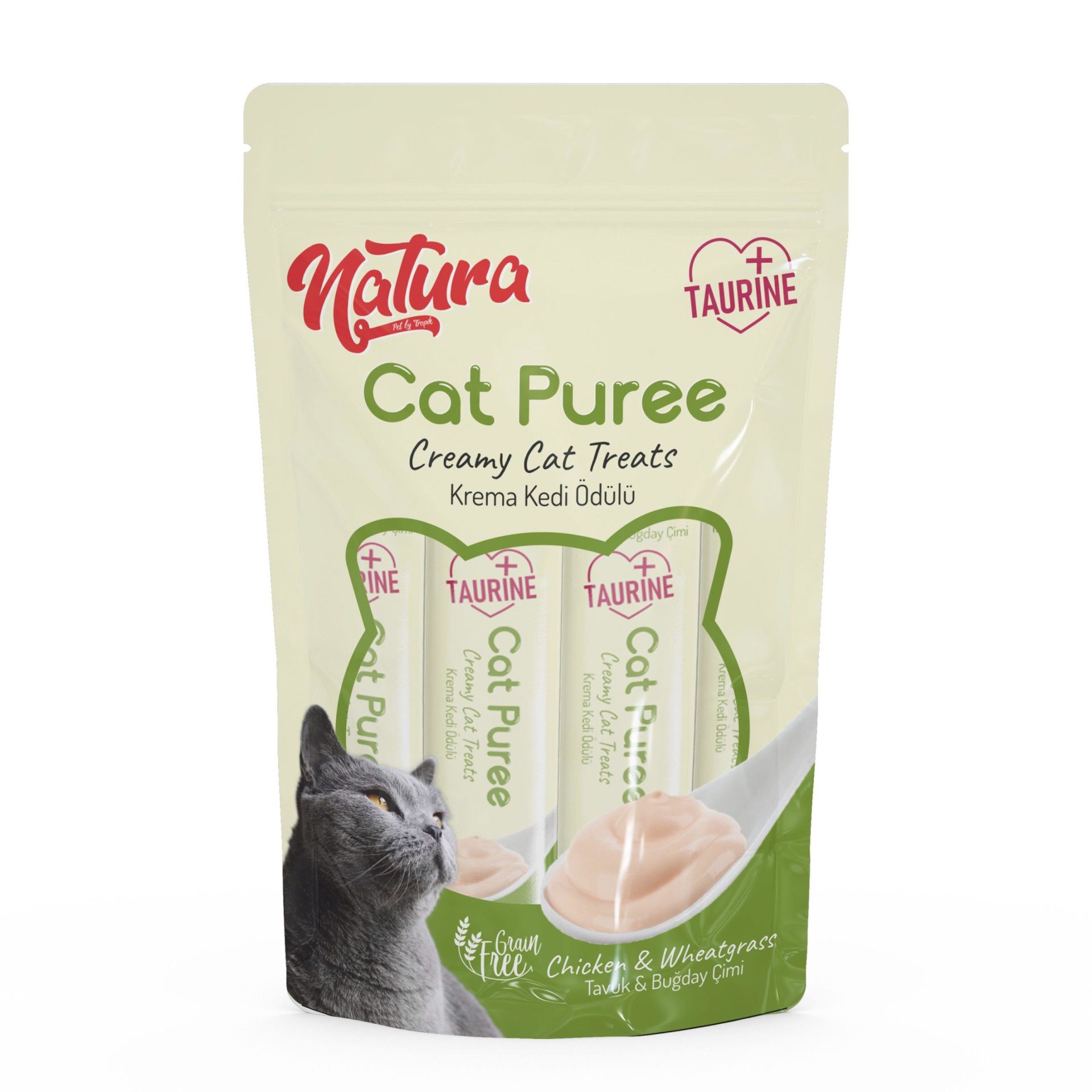 Natura Kedi Püre Kremli Tavuk Buğday Çimi 5 x 12 Gr