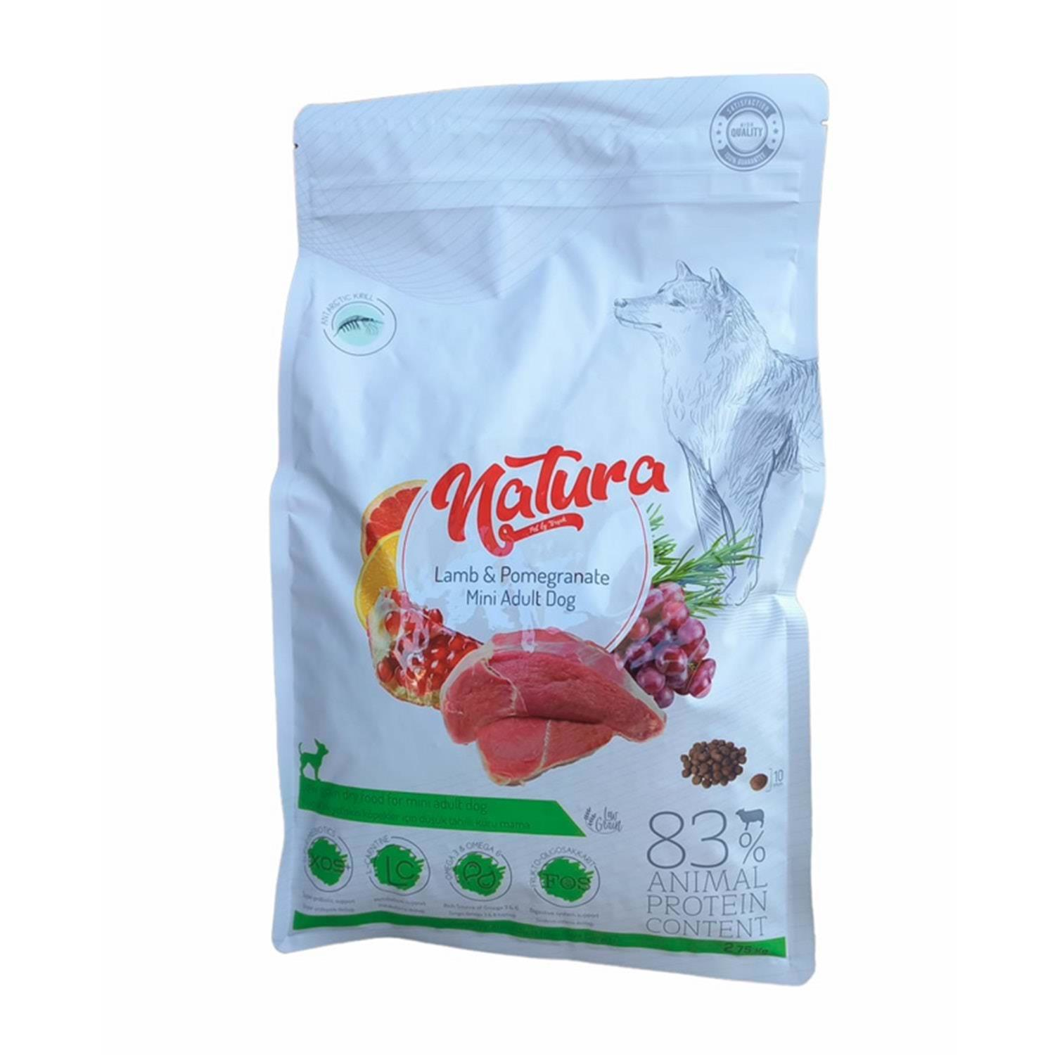 Natura Düşük Tahıllı Kuzu & Nar Mini Irk Yetişkin Köpek Maması 2.75 Kg
