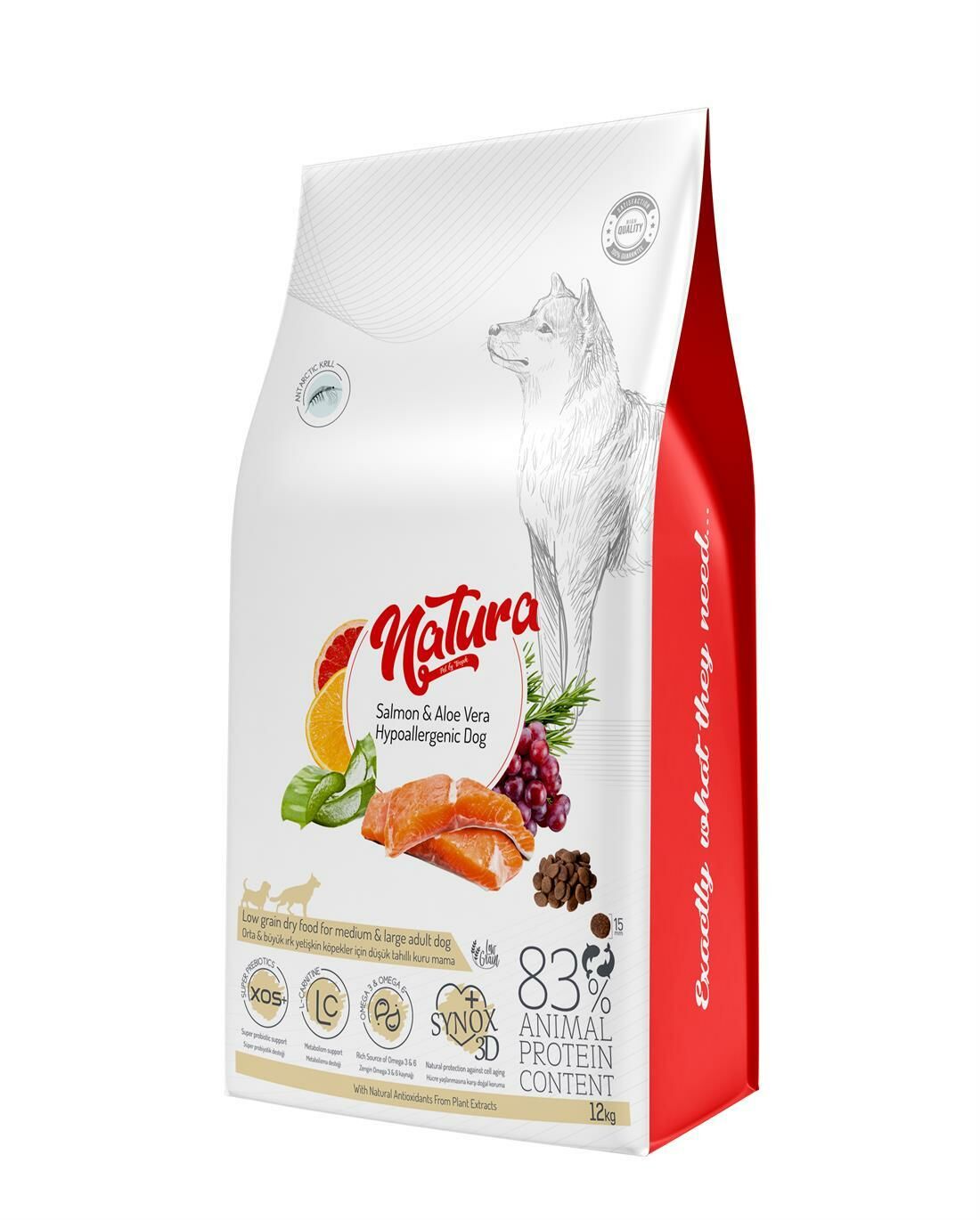 Natura Düşük Tahıllı Hipoallerjenik Orta ve Büyük Irk Somon & Aleo Vera Yetişkin Köpek Maması 12 Kg