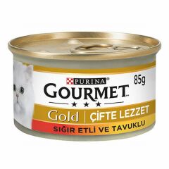 Gourmet Gold Çifte Lezzet Sığır Etli Tavuklu Yetişkin Kedi Konservesi 12 Adet 85 Gr