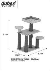 Dubex 56x83x91 cm Kedi Oyun Evi ve Tırmalama Platformu Gri