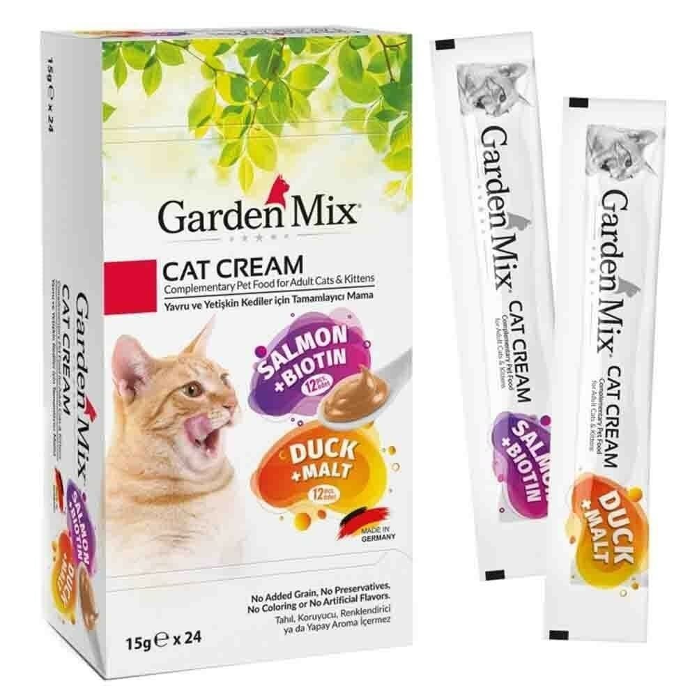 Garden Mix Kedi Kreması Somonlu Biotinli ve Ördekli Malt lı Kedi Ödülü (24x15 Gr)