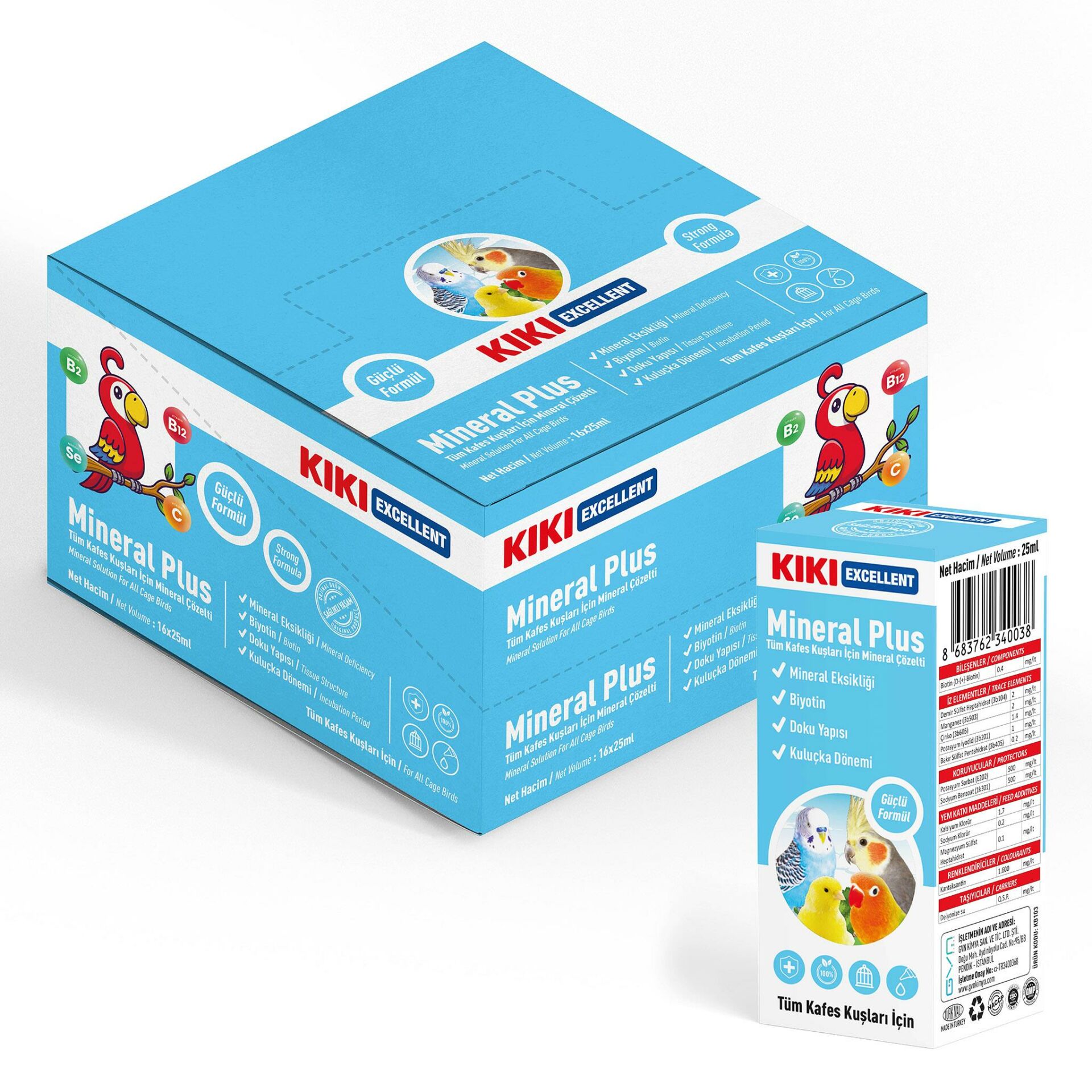 KIKI Excellent Kuş Mineral Plus 25 ml. 16 Adet (Kutu)