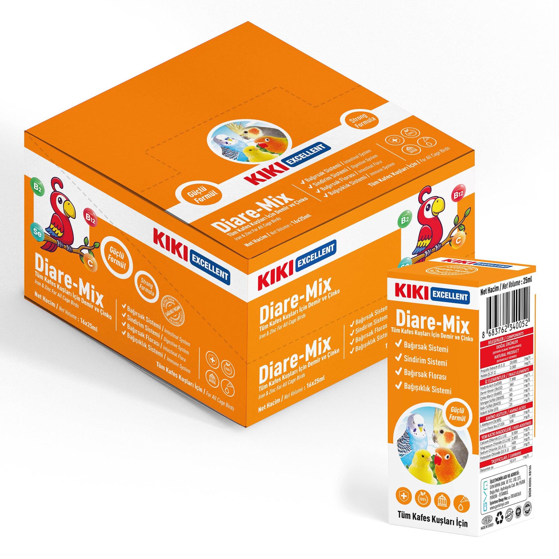 KIKI Excellent Kuş Diare-Mix 25 ml. 16 Adet (Kutu)