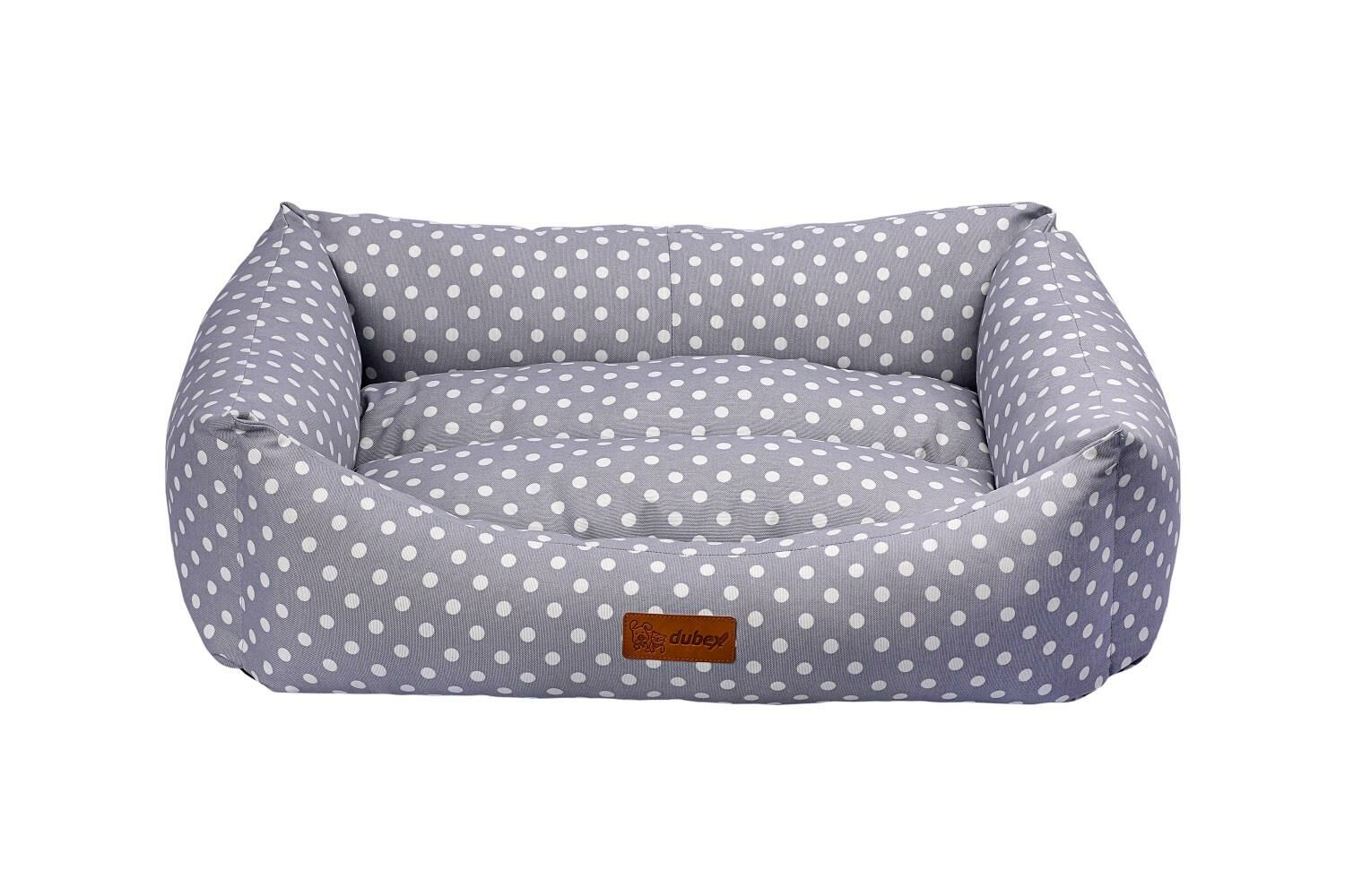 Dubex Makaron Serisi Kedi Köpek Yatağı Puantiyeli Gri/Beyaz Small 60x50x19 cm