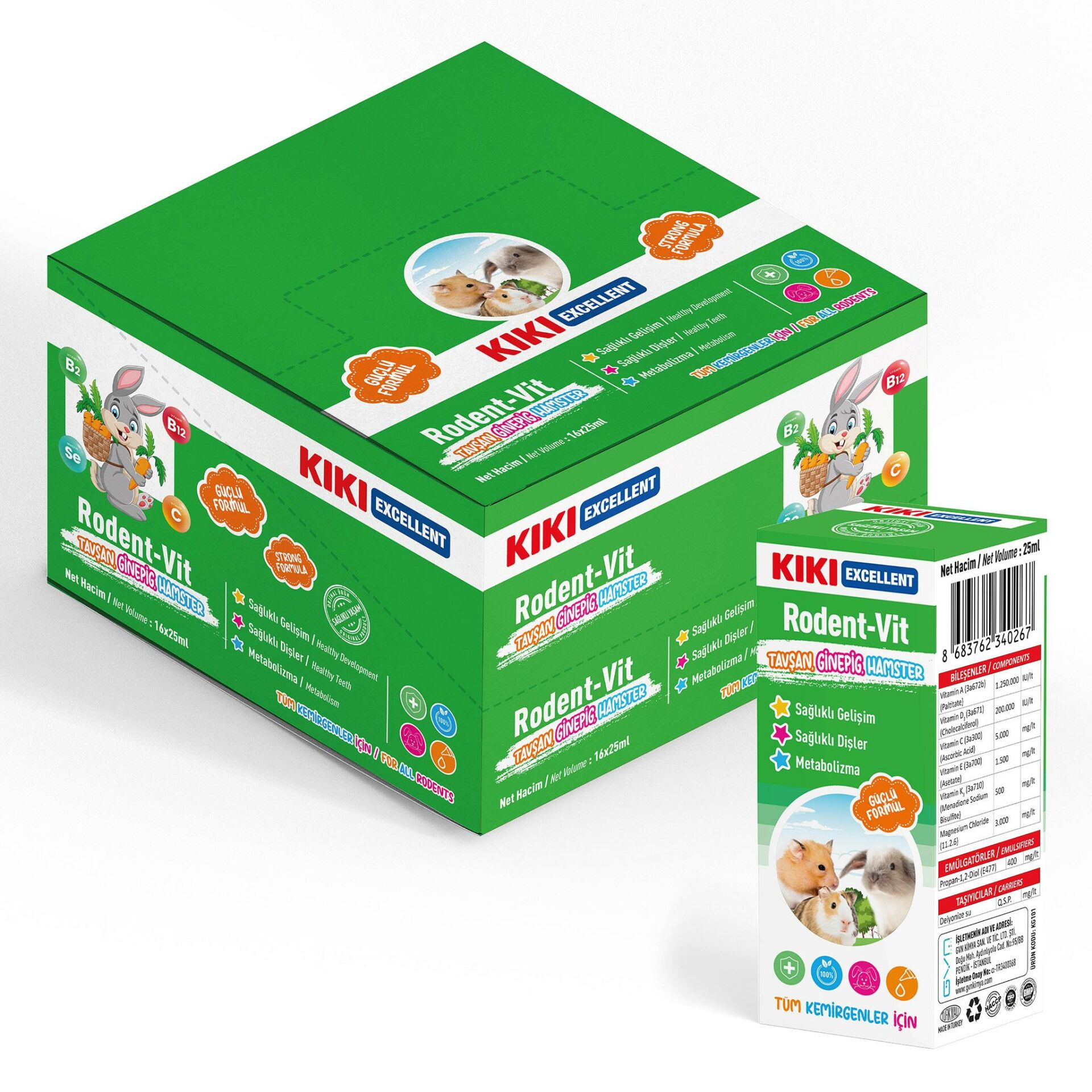 KIKI Excellent Kemirgen Rodent-Vit Vitamin Desteği 25 ml. 16 Adet (Kutu)