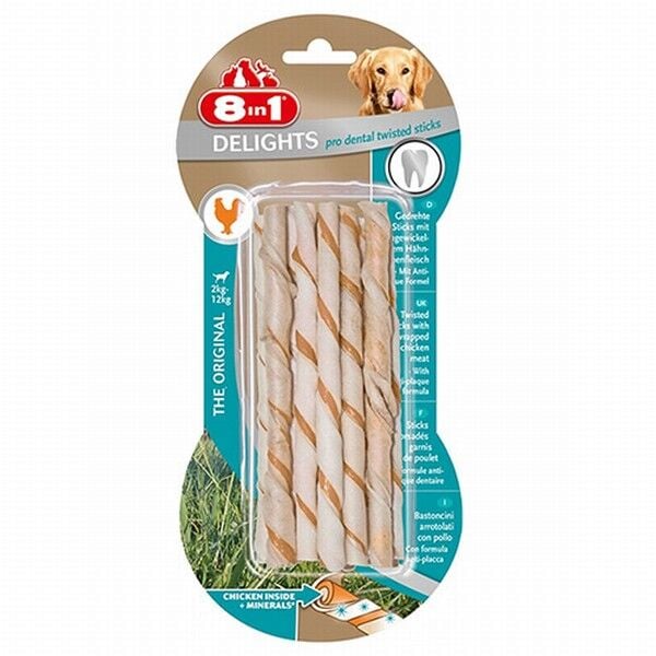8in1 Delights Pro Dental Twisted Sticks Tavuklu Burgu Çubuğu Köpek Ödülü 55 Gr