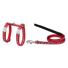 Reddingo Benek Desenli Kedi Göğüs Tasması ve Uzatma Kombo 12mm / Kedi Gezdirme Seti Kırmızı - 12 mm (Xs)
