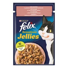 Felix Pouch Sensation Jellies Somonlu ve Karidesli Yetişkin Kedi Konservesi 6 Adet 85 Gr
