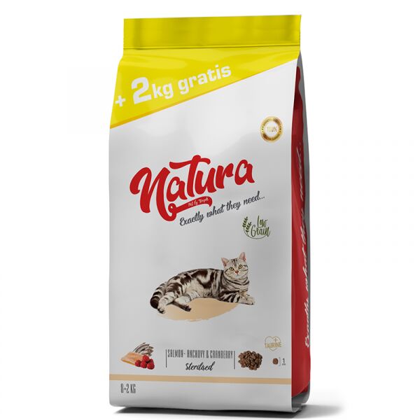 Natura Düşük Tahıllı Somon, Hamsi _ Böğürtlen Kısır Kedi Maması 8+2 Kg