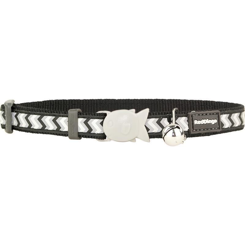 Reddingo Reflektörlü Ziggy Desenli Kedi Boyun Tasması 12mm / 20-32 cm Siyah