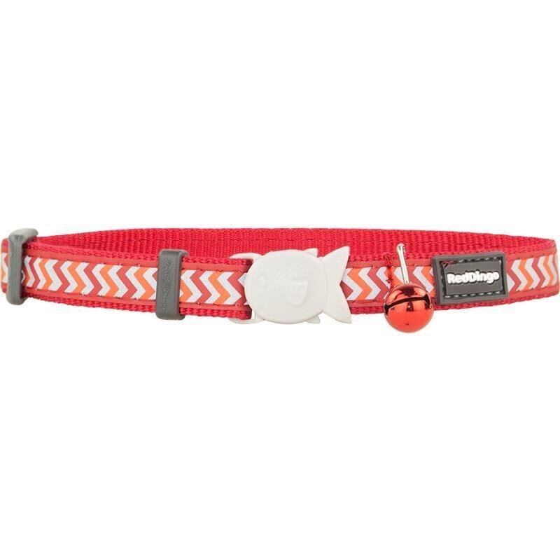 Reddingo Reflektörlü Ziggy Desenli Kedi Boyun Tasması 12mm / 20-32 cm Kırmızı
