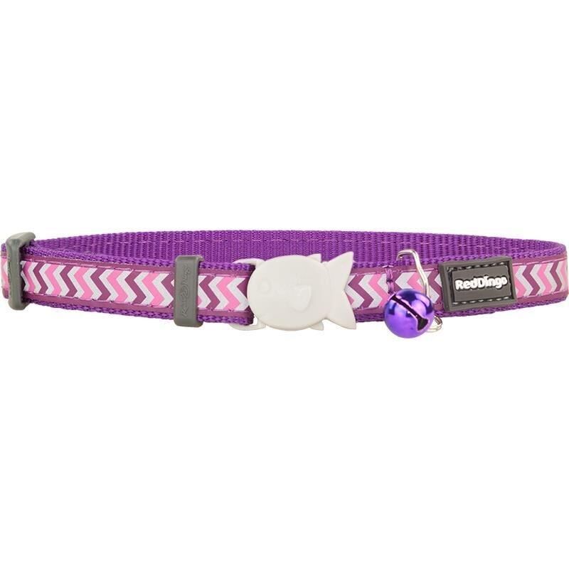 Reddingo Reflektörlü Ziggy Desenli Kedi Boyun Tasması 12mm / 20-32 cm Mor