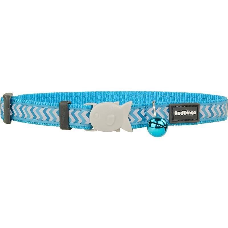 Reddingo Reflektörlü Ziggy Desenli Kedi Boyun Tasması 12mm / 20-32 cm Turkuaz